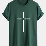 Regular Fit Jesus Christ Stripe Print Cotton T-Shirt