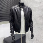 PU Stand Collar Slim Jacket