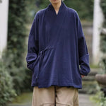 Loose Cotton Cross Front Hanfu Kimono Cardigan