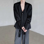 Acetate Textured Tie V-neck Drape Shirt
