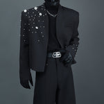 Heavy Beaded Diamond Collarless Blazer