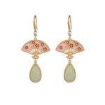 Buddha Stones Natural Green Aventurine Fan Pattern Luck Drop Earrings