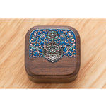 Buddha Stones Retro Handmade Black Walnut Wood Ring Jewelry Storage Box Leaf Wooden Gift Box