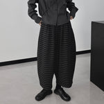 Striped Wide-leg Loose Fleece-lined Thick Knit Cropped Pants