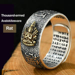 Buddha Stones Chinese Zodiac Natal Buddha Wealth Luck Adjustable Ring