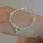 Buddha Stones 925 Sterling Silver Natural Hetian Jade Luck Butterfly Charm Bracelet