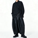 Japanese Asymmetric Long-sleeve Shirt Loose Wide-leg PU Leather Pants Two-piece Set
