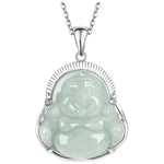 Buddha Stones Laughing Buddha Jade Luck Calm Titanium Steel Chain Necklace Pendant