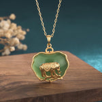 Buddha Stones Natural Jade Elephant Healing Necklace Pendant