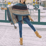 Buddha Stones Tibetan Shawl Blue Beige Red Wavy Pattern Winter Warm Tassel Scarf