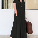 Zeagoo Women's Casual Loose Short Sleeve Beach Dress Solid Color Loose Temperament Long Shirt Dress