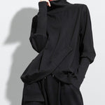 Women's Turtleneck Asymmetrical Wrap Front Paneled Long Sleeve T-shirt