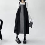 Pleated Paneled Suspender Dresss