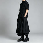 Japanese Loose Shirt and Asymmetrical Skirt-Pants Two-piece Set