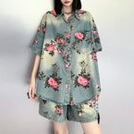 Floral Denim Retro Casual Suit
