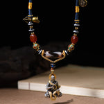 Buddha Stones Handmade Buddha Snake Skull Head Dzi Bead Serenity Rope Necklace Pendant (Extra 35% Off | USE CODE: FS35)