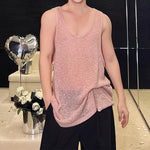 Thin Mesh Translucent Cutout Knit Tank Top
