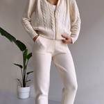 Zeagoo Women's Casual Twist Jacquard Sweater Cardigan Two-Pieces Set