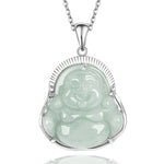Buddha Stones Laughing Buddha Jade Luck Calm Titanium Steel Chain Necklace Pendant