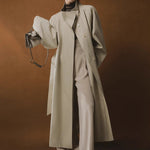 Simple Silhouette Stand Collar Tencel Drape Lace-up Jacket