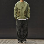 Color-blocked Crew Neck Quilted Cotton Coat