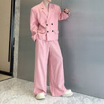 Double Breasted Blazer Draped Wide-leg Trousers Two-piece Set