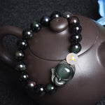 Buddha Stones Natural Rainbow Obsidian Gold Sheen Obsidian Silver Sheen Obsidian Fox Healing Bracelet