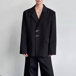 Metal Buckle Shoulder Padded Loose Suit Jacket