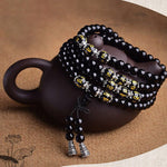 Buddha Stones Black Obsidian Six True Words Protection Mala Bracelet
