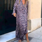 Zeagoo Women's Boho Geometric Figure V Neck Long Sleeve Split-Side Long Dresses