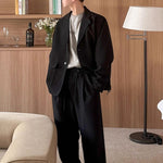 Loose-fitting Jacket Drawstring Straight-leg Suit Trousers Two-piece Suit