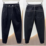 Washed Casual Cuffed Denim Trousers