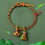Buddha Stones Colorful Rope Luck Handmade Zongzi Golden Ball Charm Bracelet