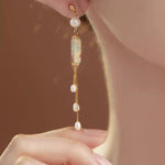Buddha Stones 925 Sterling Silver Posts Shoushan Stone Pearl Healing Drop Earrings