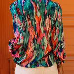 Zeagoo Retro Oil Painting Printed Shirt V-neck Bubble Sleeve Top for Women Casual Work Office Loose Fit 2026 | Under $40