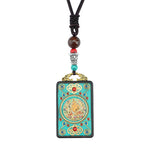 Buddha Stones Tibet God Of Wealth Money Tree Golden Phoenix Thangka Ebony Peace Necklace Pendant