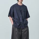 Japanese Retro Patchwork Collarless Shirt