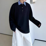 Striped Lapel Fake Two-Piece Loose POLO Shirt