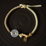 Buddha Stones Handmade White Agate Peace Buckle Luck Happiness Protection Weave String Bracelet