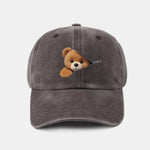 Zipper Bear Pattern Casual Washed Cotton Baseball Cap