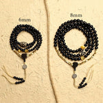 Buddha Stones Tibetan 108 Mala Beads Black Onyx Three-eyed Dzi Beads Protection Bracelet