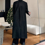 Retro Stand-up Collar Buttoned Woolen Long Over-the-knee Windbreaker