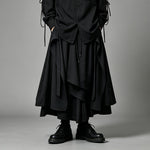 Japanese Loose Asymmetrical multi-layered Shirt and Skirt-Pants Two-piece Set