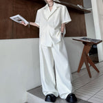 Lapel Shoulder Pad Casual Short Sleeve Shirt Wide Leg Trousers Two-piece Set