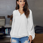 Zeagoo Sweet Cute Blouse Loose Puff Sleeve Mesh Patchwork V-Neck Top