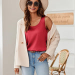 Zeagoo Silk Satin Tank Tops Scoop Neck Sleeveless Tops