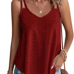 Zeagoo Flowy Strap Eyelet Embroidery Sleeveless Casual Tank Top