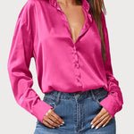 Zeagoo Women Satin Button Down Shirt Long Sleeve Tops