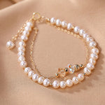 Buddha Stones 925 Sterling Silver Plated 14k Gold Natural Pearl Crystal Healing Double Layer Bracelet