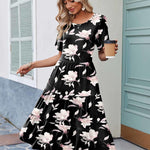 Zeagoo Midi Floral Flutter Short Sleeve Casual Dresses with Pockets